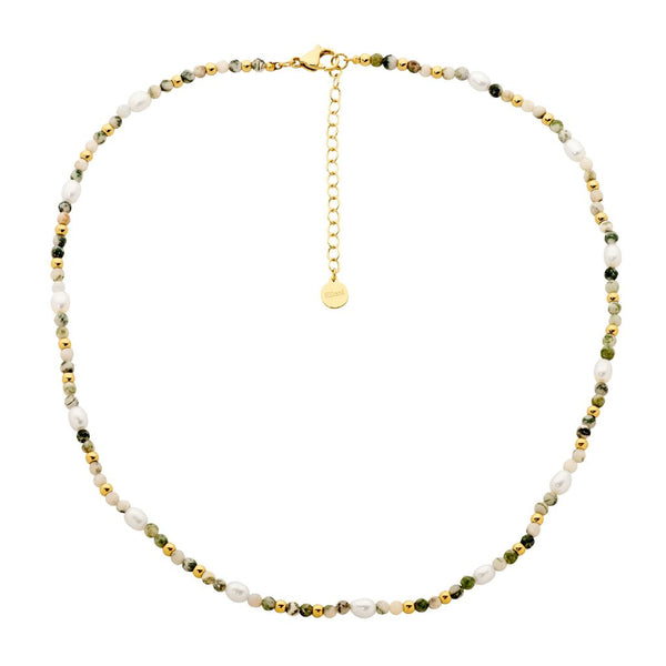 Ellani Tree agate beads with freshwater pearls Necklace