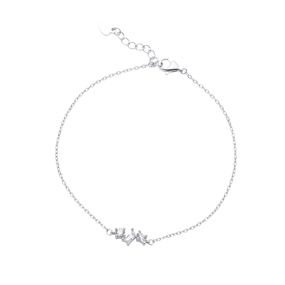 Sterling Silver Gold Plated Fine Chain Bracelet with Tri Style Cubic Zirconias