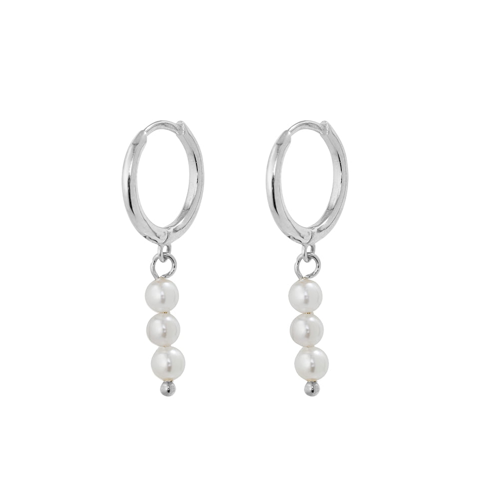 Sterling Silver Yellow Gold-Plated Huggie Earrings with 3x Small FWP Drops