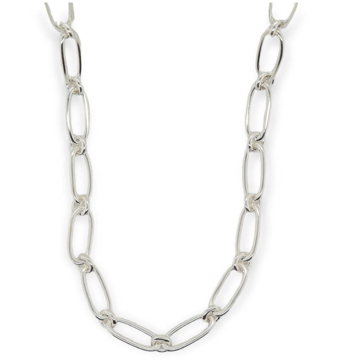Sterling Silver Small/Long Oval Alternating Necklace with Parrot Clasp