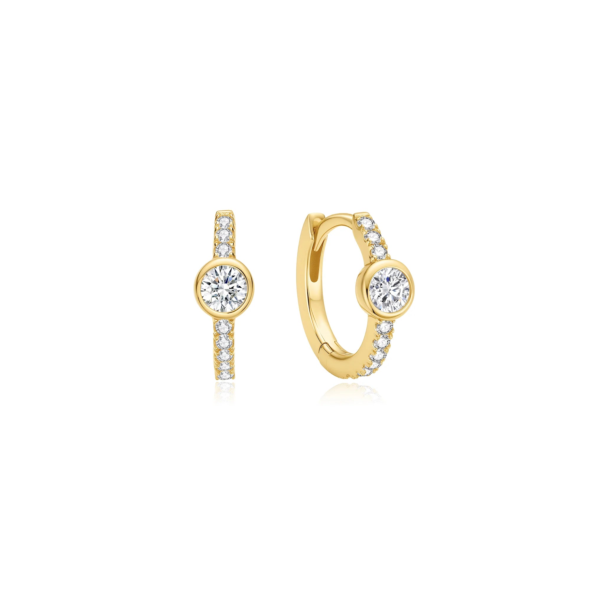Sterling Silver Plated Pavé Row & Bezel-Set Huggie Hoop Earrings
