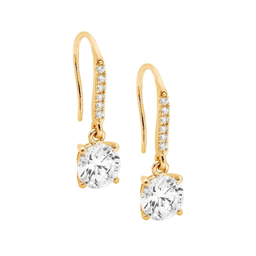 Sterling Silver Round Cut Cubic Zirconia Drop Hoop Earrings