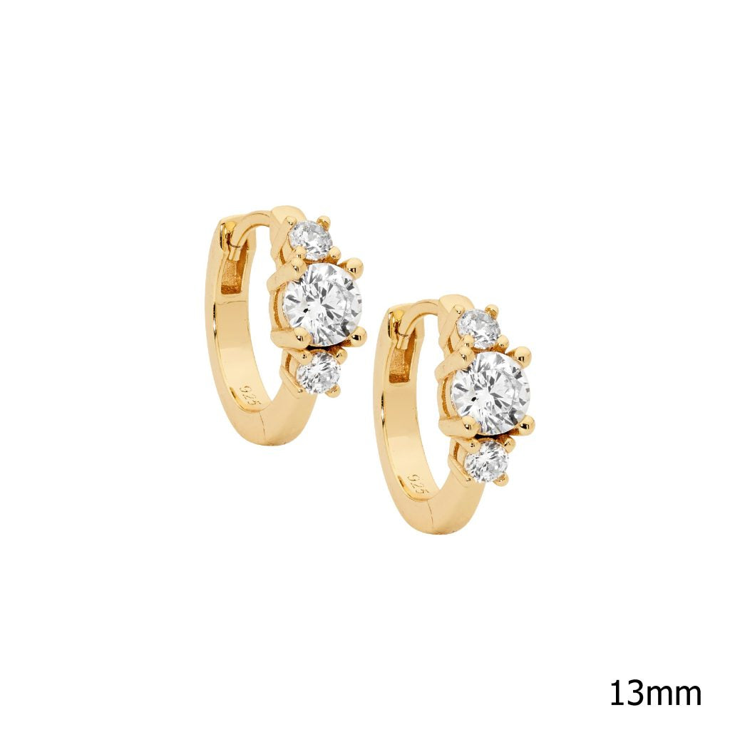 Sterling Silver 13mm Hoop CZ Earrings