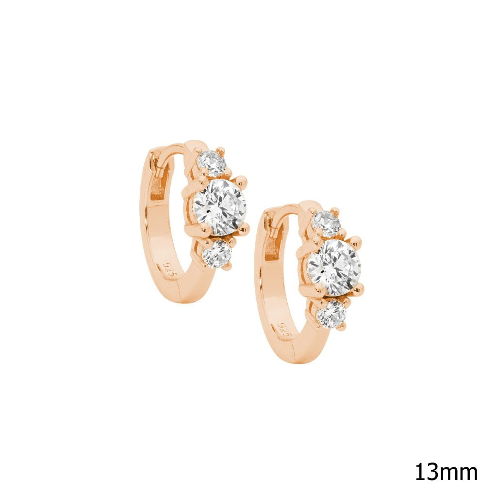 Sterling Silver 13mm Hoop CZ Earrings