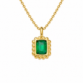 Stainless Steel Yellow Gold Plated Green Stone Pendant with Bubble setting