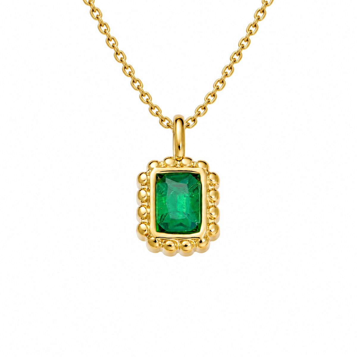 Stainless Steel Yellow Gold Plated Green Stone Pendant with Bubble setting