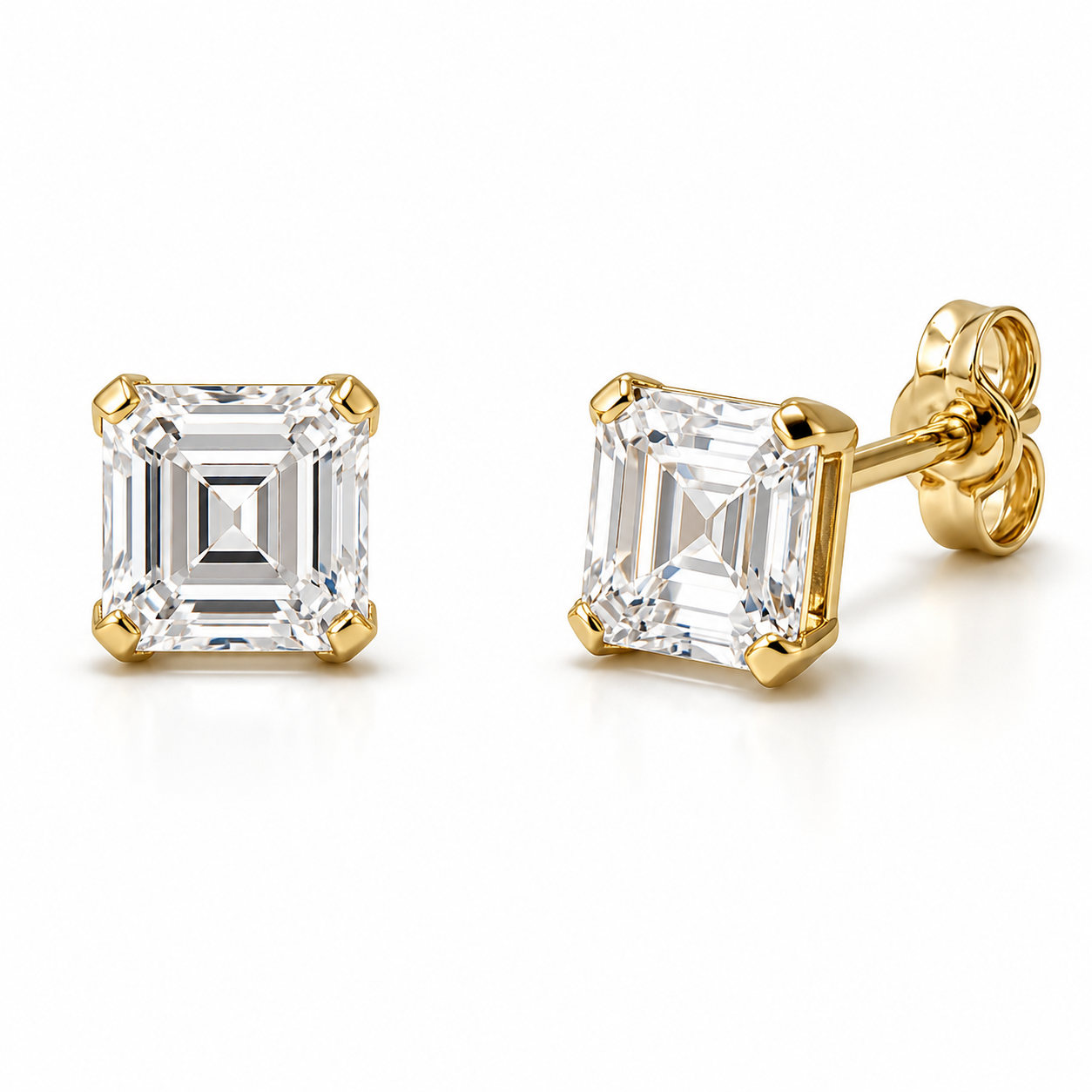 9ct Yellow Gold Square Emerald Cut Cubic Zirconia Stud Earring