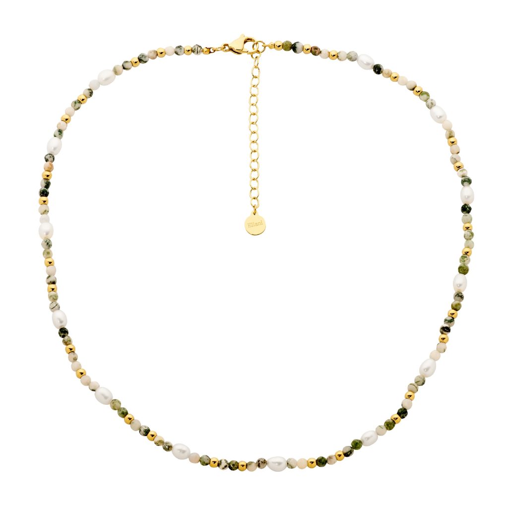 Ellani Tree agate beads with freshwater pearls Necklace