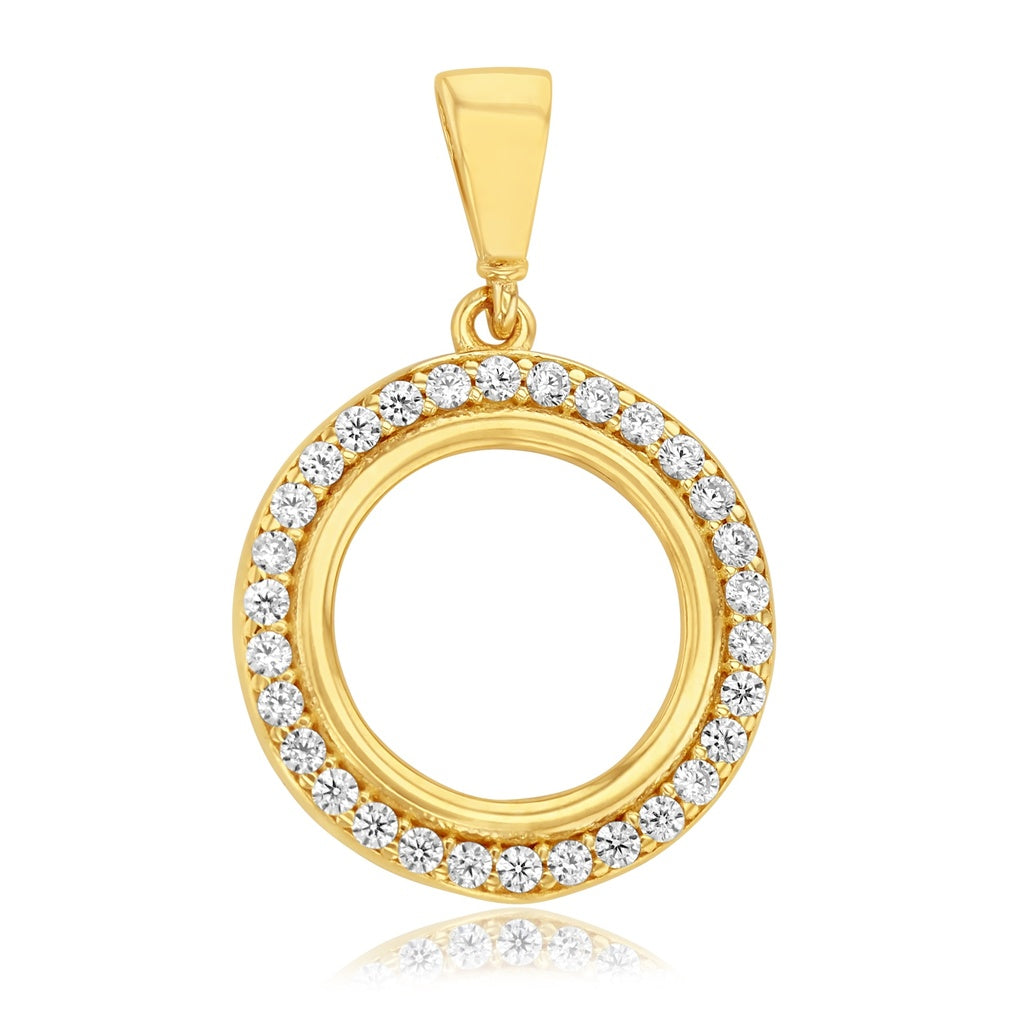 9ct Yellow/White Gold Open Circle Pendant with a Cubic Zirconia boarder