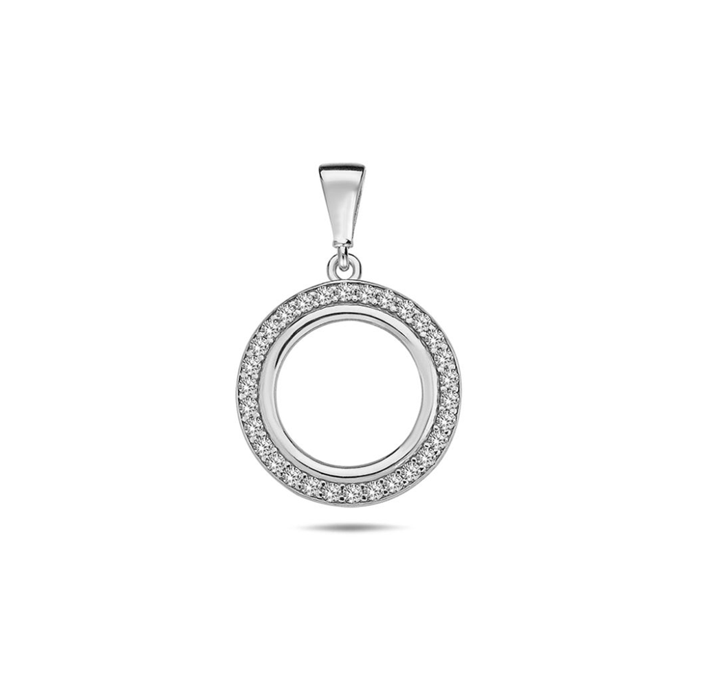 9ct Yellow/White Gold Open Circle Pendant with a Cubic Zirconia boarder