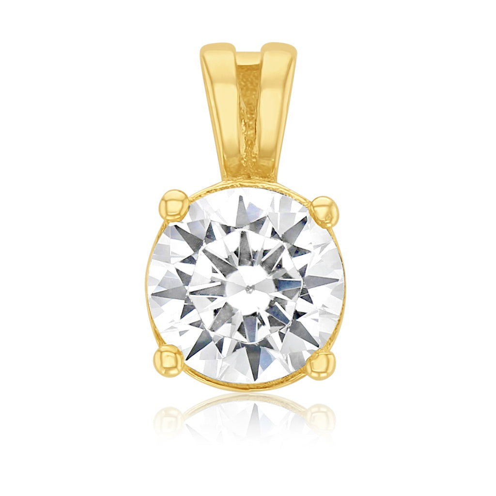 9ct Yellow Gold 6.2mm Round Cubic Zirconia with 4 Claw Setting Pendant
