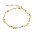 Sterling Silver Double Chain Bracelet with CZ, Ball and Cross Detail