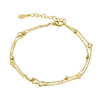 Sterling Silver Double Chain Bracelet with CZ, Ball and Cross Detail