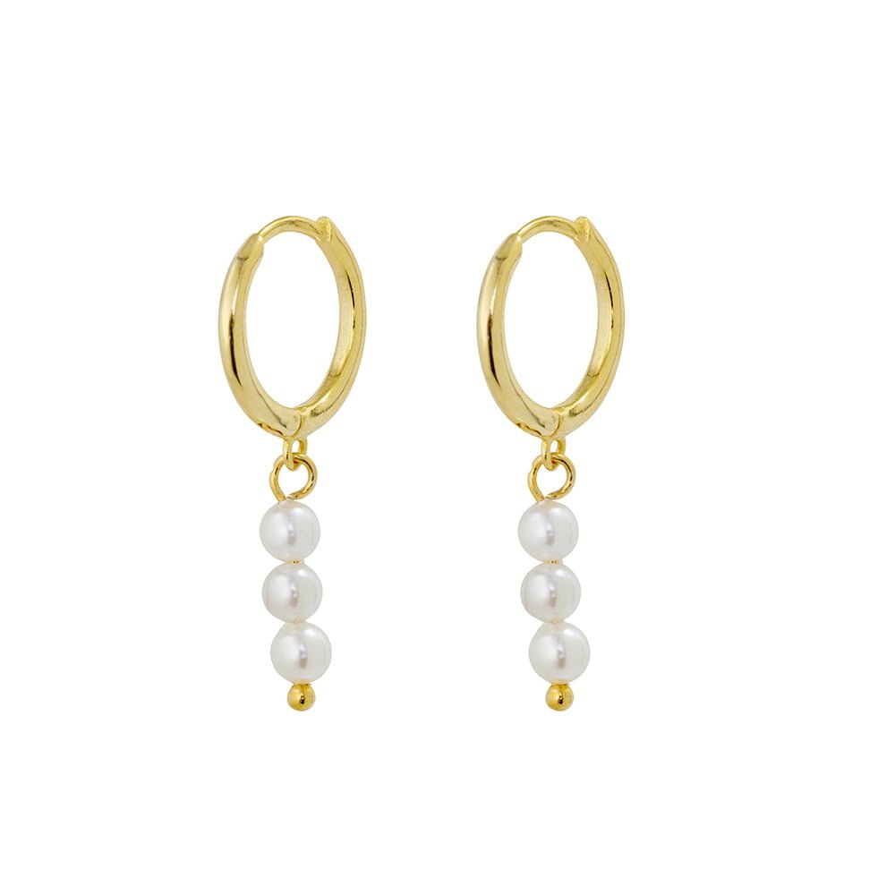 Sterling Silver Yellow Gold-Plated Huggie Earrings with 3x Small FWP Drops