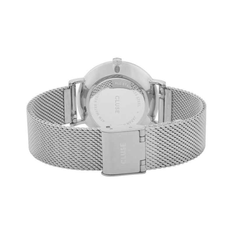 Silver Stainless Steel Mesh Band with White Dial