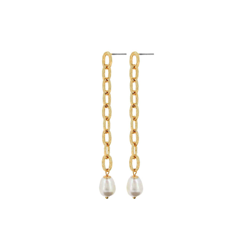 Rhodium Plated Chain Drop Earrings with Baroque Pearl - 2 Colours