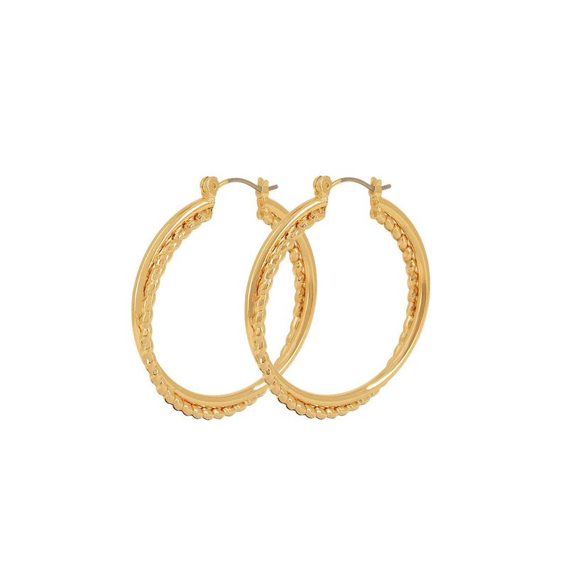 Yellow Gold Plated Large Double Hoop Earrings - 2 Colours