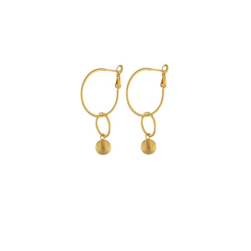 Yellow Gold Plated Hoop with Circle Ball Drop - 2 Colours