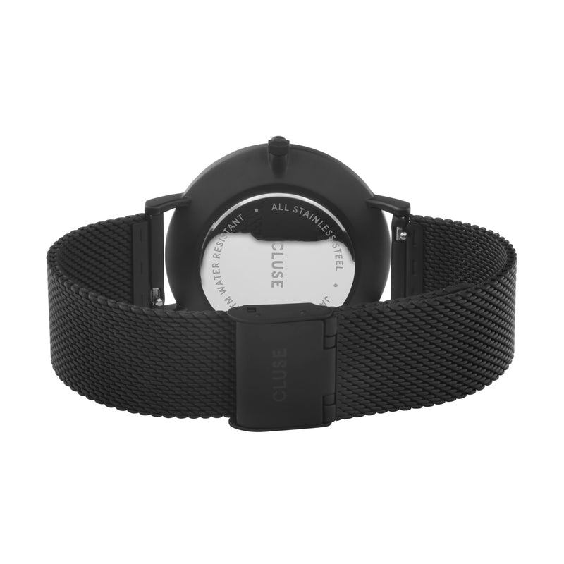 Black Plated Stainless Steel Mesh Band with Black Case and Black Dial