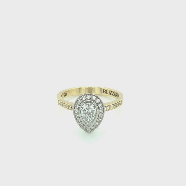 Pear Cut Diamond Halo Ring, Bezel Setting
