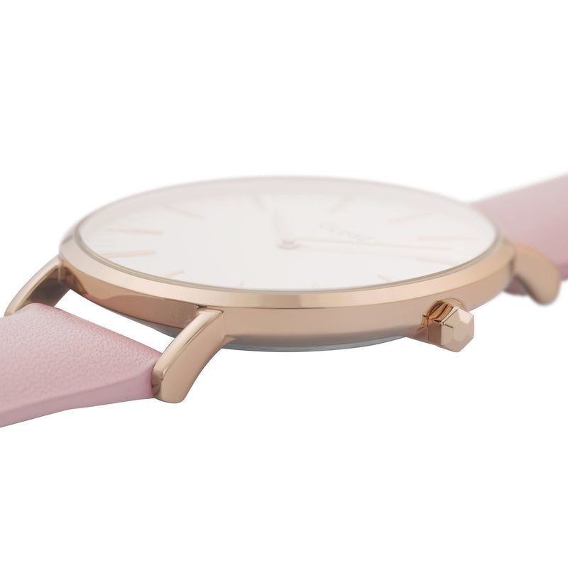 Cluse Boho Chic Womens Watch with Rose Gold Case, White Dial and Pink Leather Strap