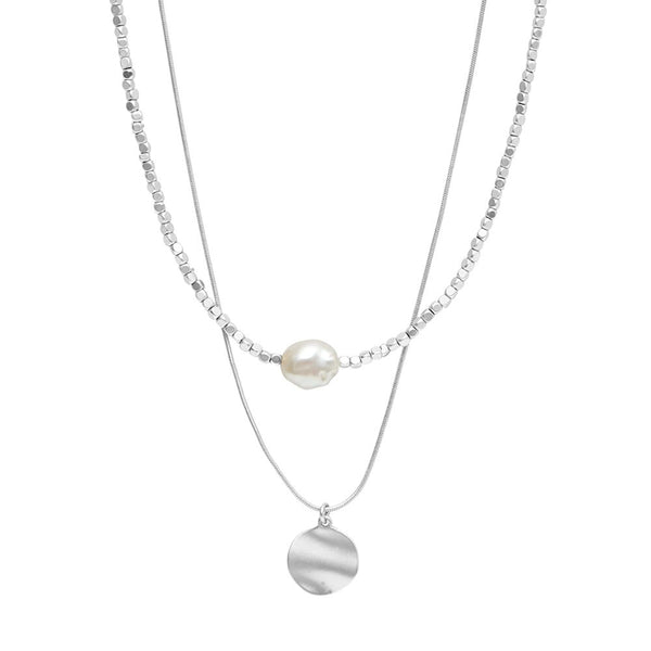 Silver Plated Double Chain with Baroque Fresh Water Pearl - 2 Colours