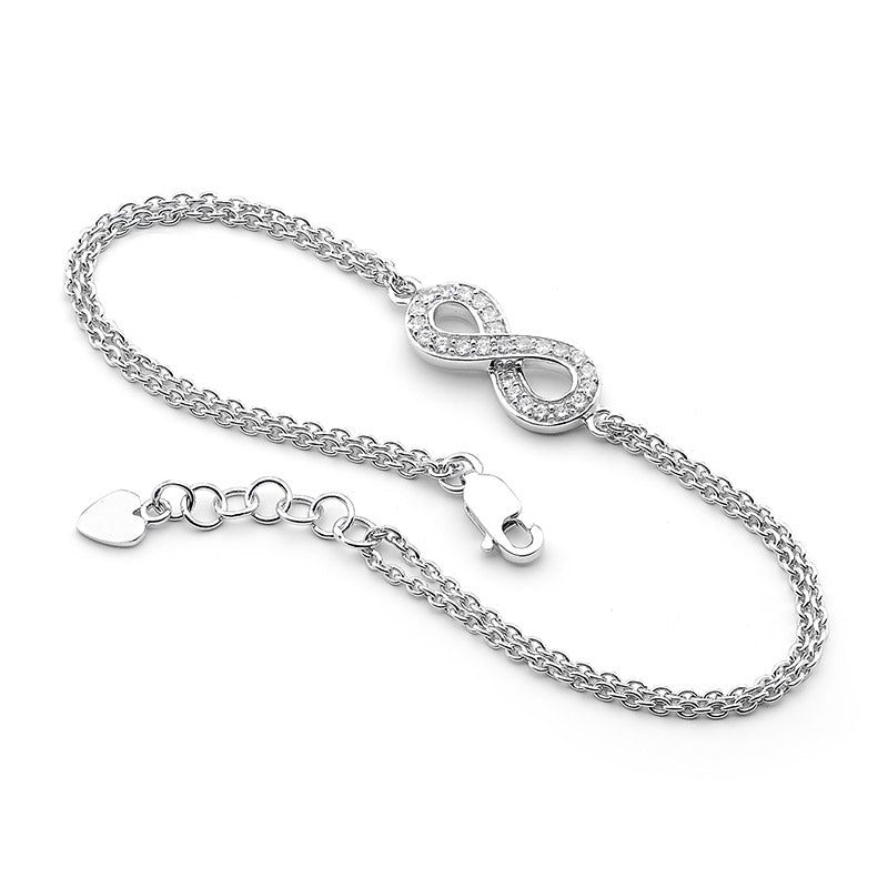 Sterling Silver Cubic Zirconia Infinity Double Chain Adjustable Bracelet