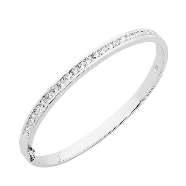Sterling Silver Cubic Zirconia Round Channel Set Bangle