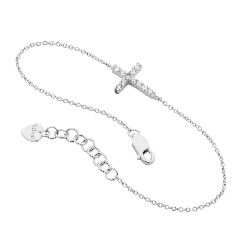 Sterling Silver Fine Bracelet with Cubic Zirconia Cross and Extension Chain