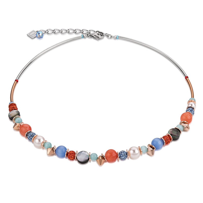 Coeur De Lion Aqua Orange Crystals & Pearls Necklace
