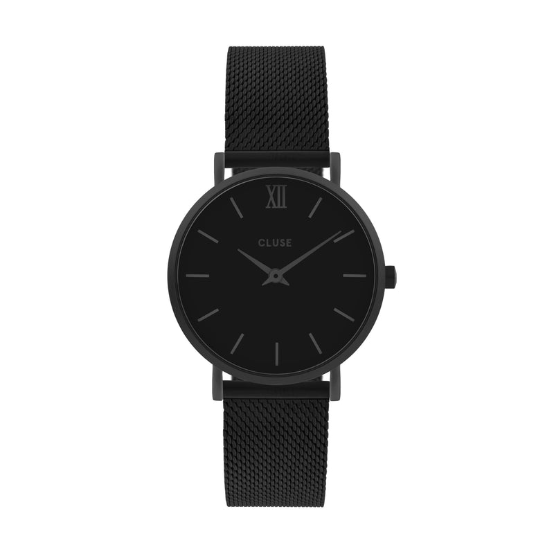 Black Plated Stainless Steel Mesh Strap and Black Dial