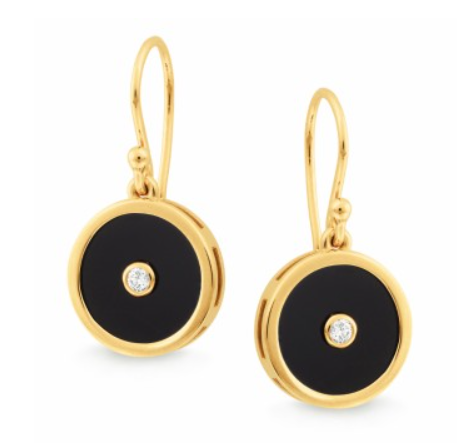 Yellow Gold Black Onyx & Diamond Earrings