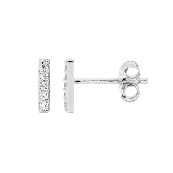 Sterling Silver Cubic Zirconia Bar Studs  11mm
