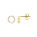 Sterling Silver 18ct Yellow Gold Plated Open Circle 8mm Cubic Zirconia Stud Earrings