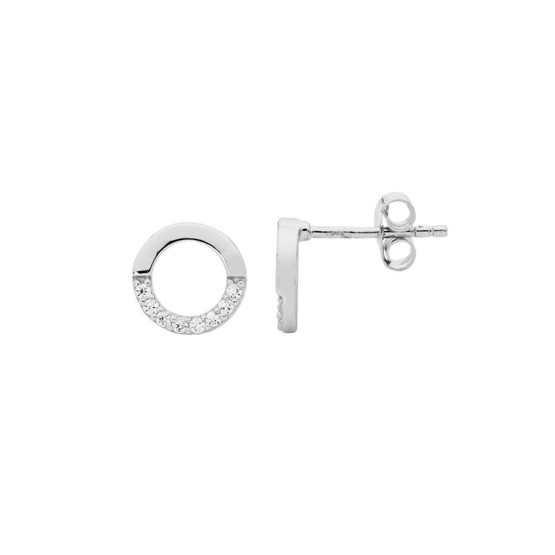 Sterling Silver Open Circle Stud Earrings, Half with Cubic Zirconia’s - 8.9mm