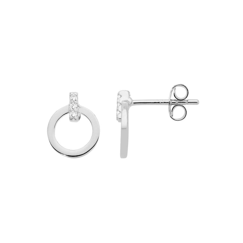 Sterling Silver Open Circle Stud Earrings with Cubic Zirconia Bar Studs-11mm