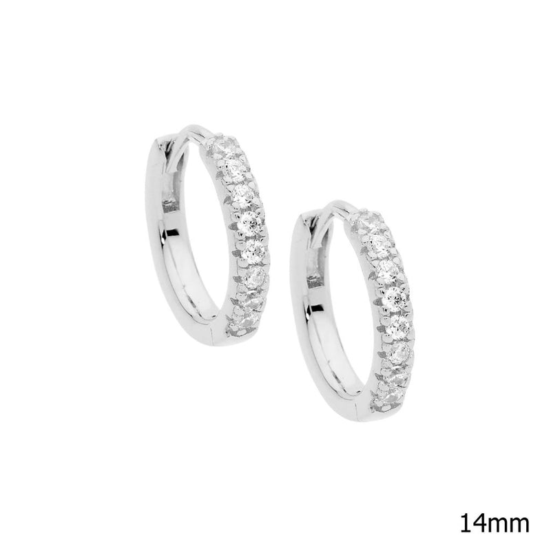 Sterling Silver Cubic Zirconia Claw set Huggies- 14mm