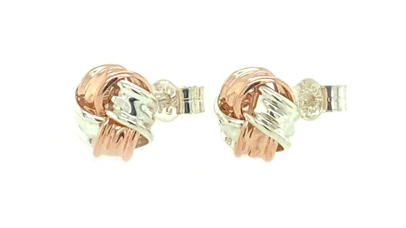 Two Tone Silver and 9ct Rose Gold Small Knot Studs