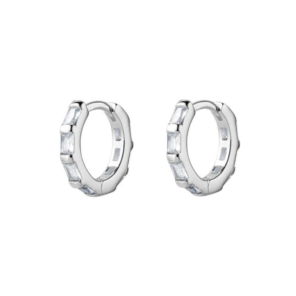 Silver Baguette Hoop Earrings - 2 Colours