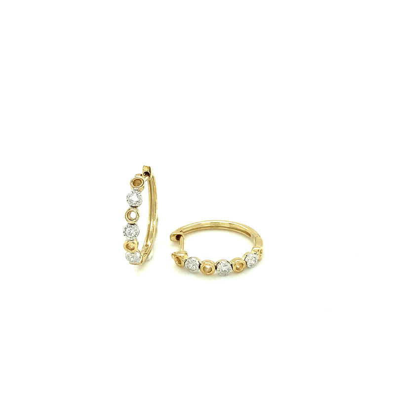 9ct Yellow Gold Diamond and Circle Huggie Earrings