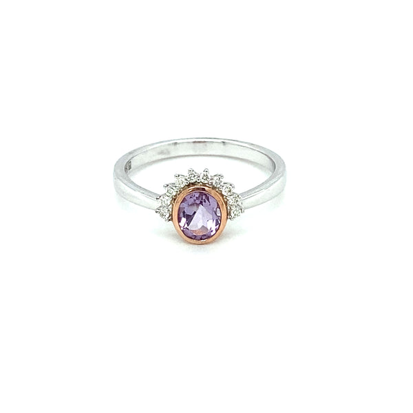 9ct White and Rose Gold Oval Amethyst Half Halo Ring