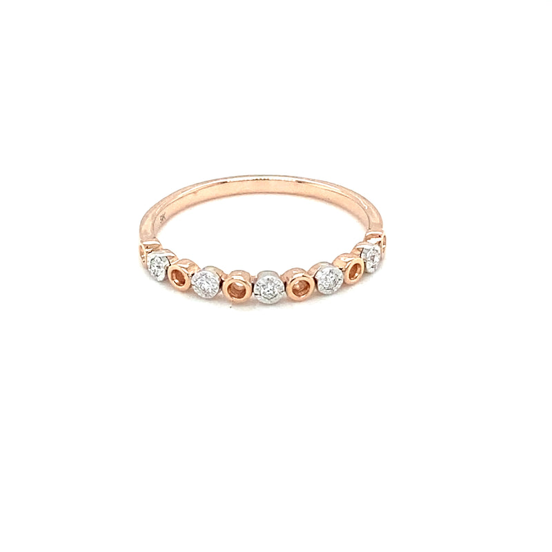 9ct Rose Gold Circle Alternating Bead Set Diamond Ring - 2 Colours