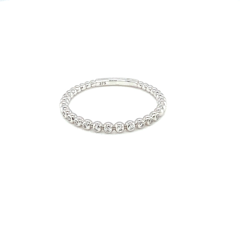 9ct White Gold Beaded Diamond Set Ring