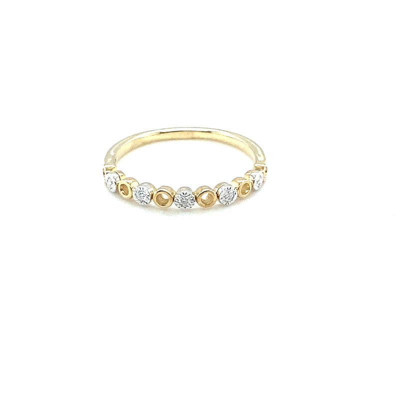 9ct Rose Gold Circle Alternating Bead Set Diamond Ring - 2 Colours