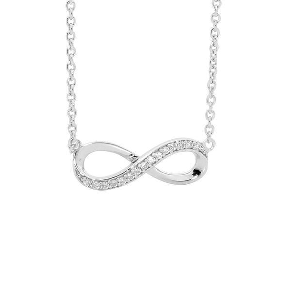 Sterling Silver Infinity Necklace with Cubic Zirconia, Sterling Silver Adjustable Chain Included 