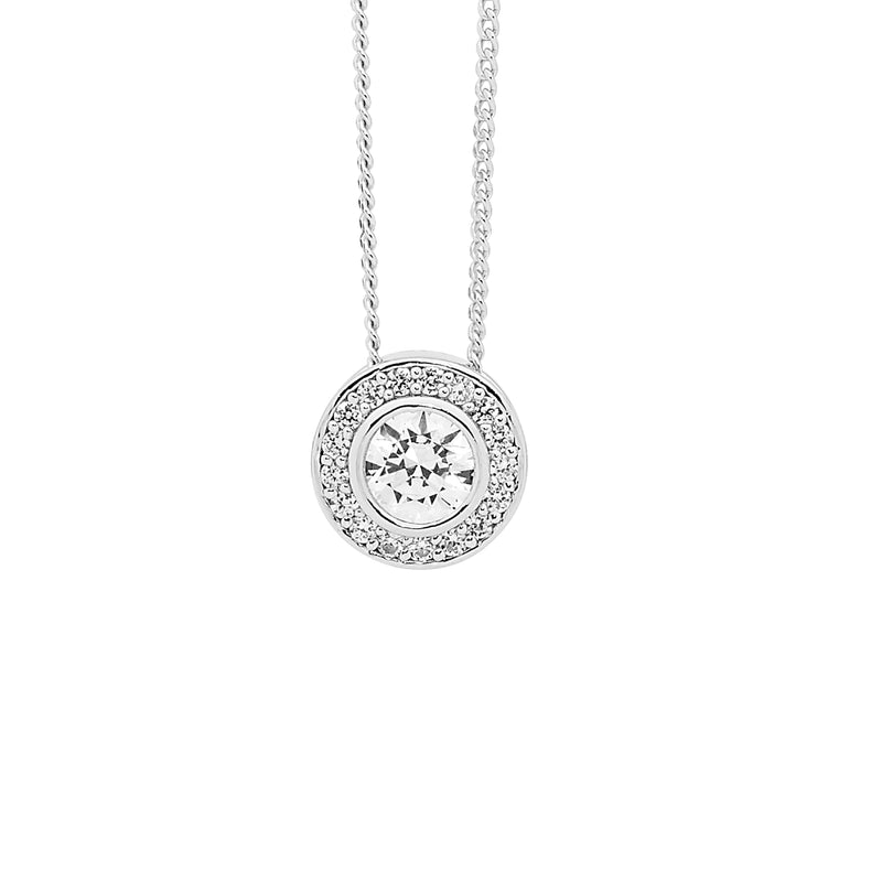 Sterling Silver Round Cubic Zirconia Cluster Necklace, Sterling Silver Adjustable Chain Included