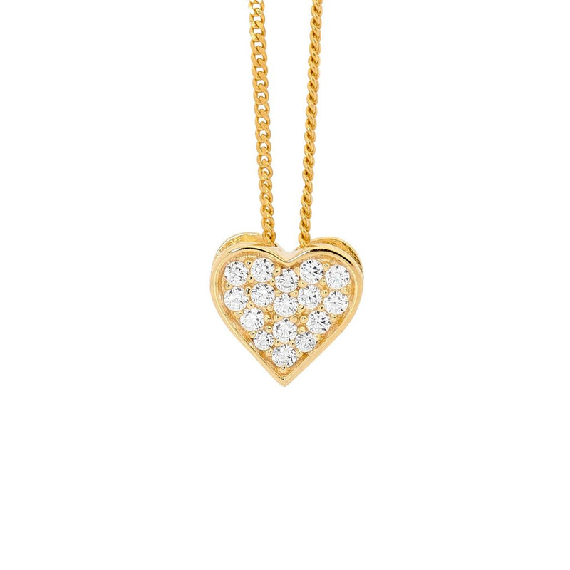 Sterling Silver 18ct Yellow Gold Plate Cubic Zirconia Small Heart Necklace.  45cm Chain Included
