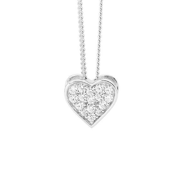 Sterling Silver Cubic Zirconia Small Heart Necklace. Sterling Silver Adjustable Chain Included