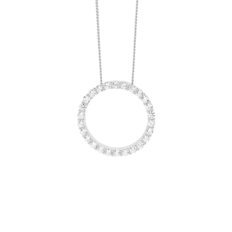 Sterling Silver Open Circle Cubic Zirconia Necklace Sterling Silver Adjustable Chain Included