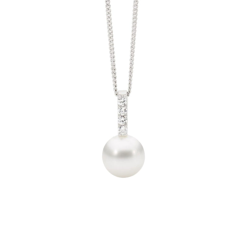 Sterling Silver Cubic Zirconia Fresh Water Pearl Necklace. Sterling Silver Adjustable Chain Included